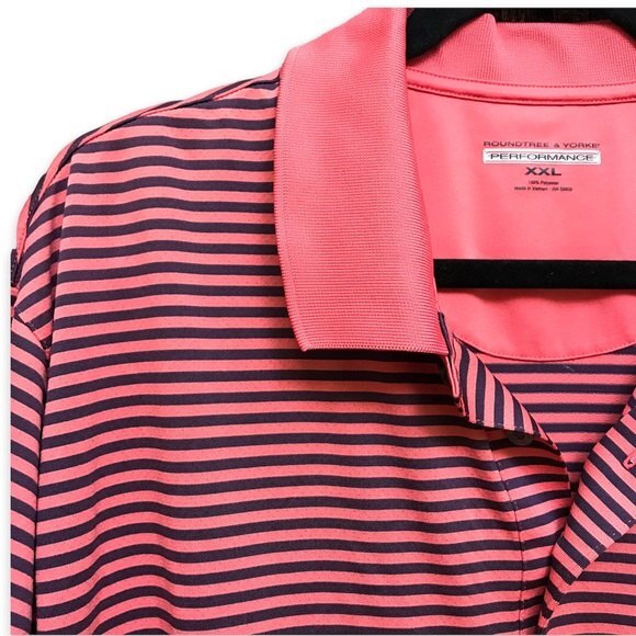 Roundtree & Yorke Performance Orange Navy Stripe Golf Polo Shirt Mens Size XXL - Picture 2 of 11